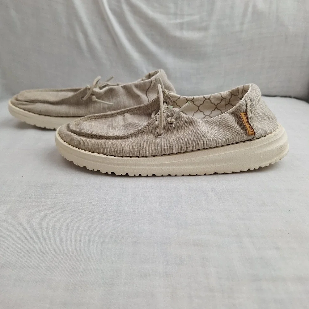 Cottagecore Boho Bohemian Hey Dude Linen Beige K13 Slip On Wendy Youth Kids